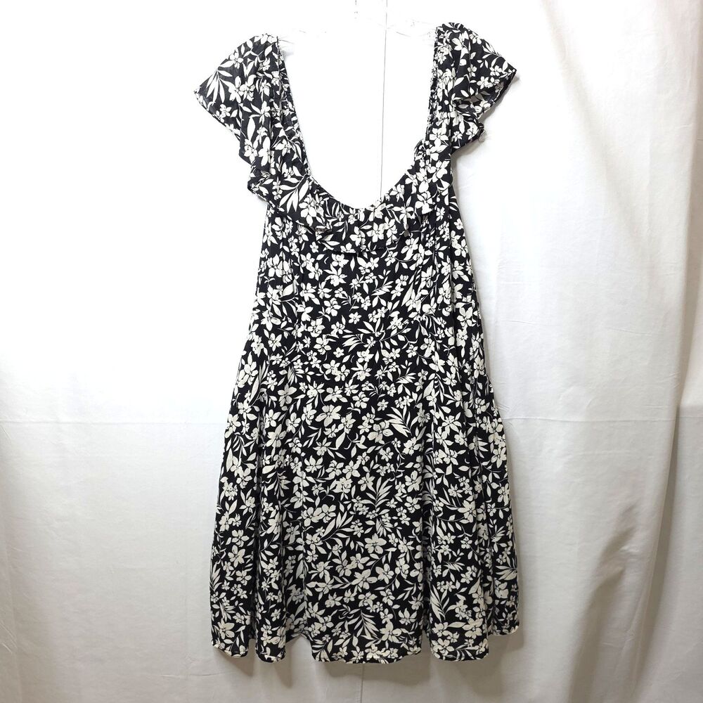 Old Navy Cami Mini Dress Black White Floral Sleeveless Lined Summer Casual Large